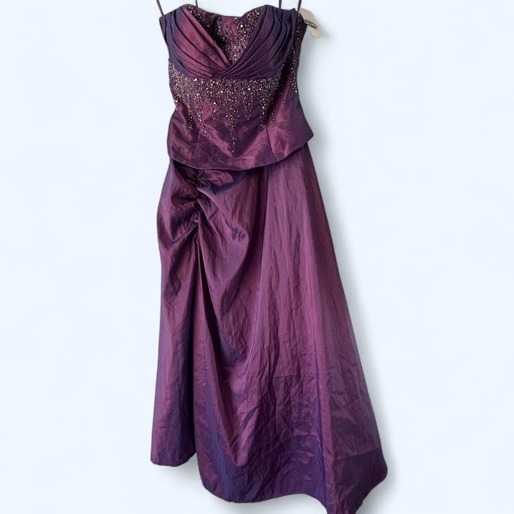 Y2K Iridescent Beaded Corset Prom Dress tagged 8 Shifting Purple Blue
